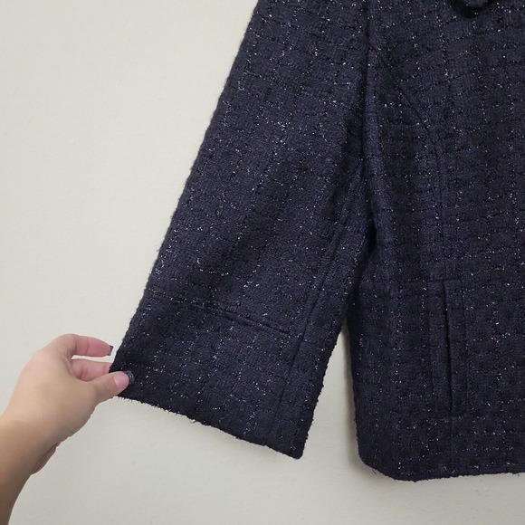 Style & Co. Womens Black 3/4 Sleeve Collared Button Front Blazer Sz 14 - Picture 4 of 9